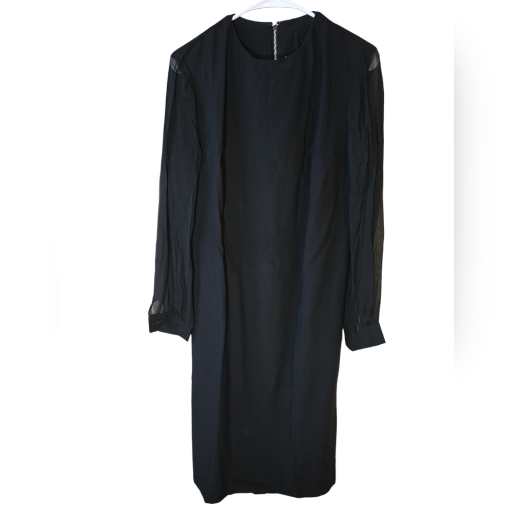 Womens Vintage Black Dress Long Sleeve Sheer Arms Zip Back Size 12